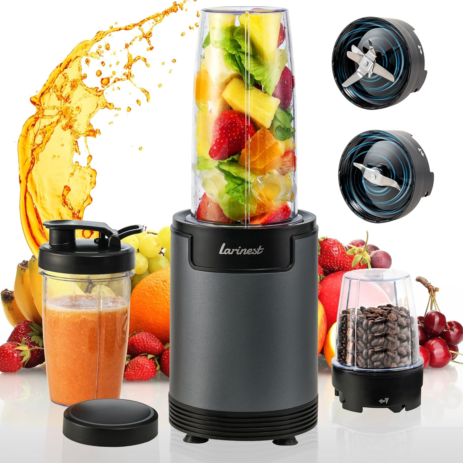 Blender for Shakes and Smoothies & Grinding,Compact Personal Blender for Kitchen with 2 To-Go Cups and Grinding Cups,Portable Coffee Grinder,BD01,Grey